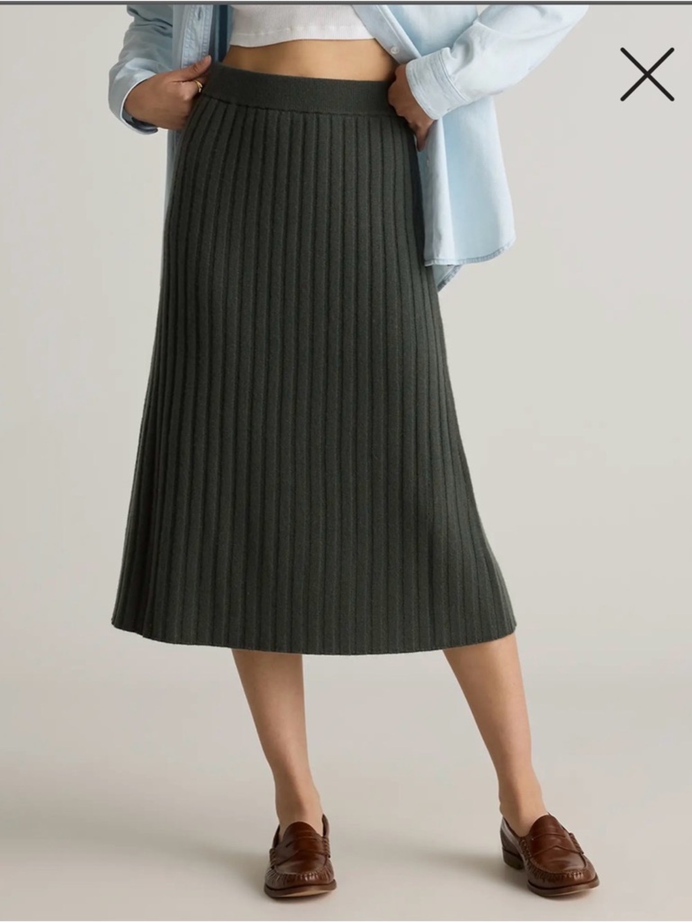 Quince Mongolian Cashmere Midi Skirt - Moss, M